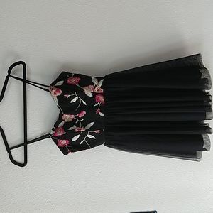 Social Couture Tulle Embroidered Floral Black Zip Mini Dress S